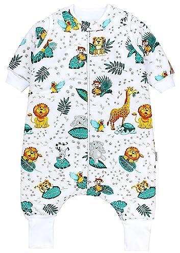 TupTam Baby Schlafsack mit Beinen und Ärmeln OEKO-TEX zertifizierte Materialien, Winterschlafsack 2,5 TOG Unisex, Farbe: Safari Afrikas Tiere Grüne Blätter, Größe: 68-74