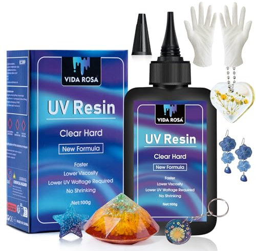 VidaRosa UV Harz 100g Harttyp Kristallklar für Gießen & Beschichten/Formen/Schmuckanhänger Ohrringe Armbänder Herstellung/DIY Basteln, Schnelles Aushärten