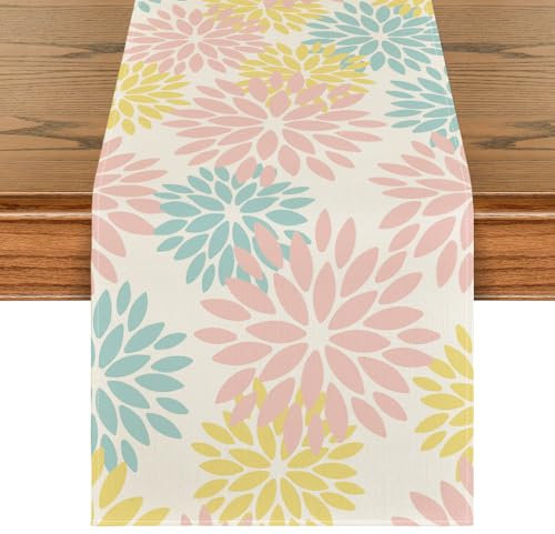 Artoid Mode Rosa Blau Dahlien Blumen Ostern Tischläufer, Saisonnal Frühling Küche Tisch Dekoration Drinnen Urlaub Party Dekor 40x100 cm