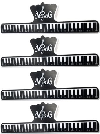 LCCEERD 4 Stück Clips für Musiknotizen, Musiknoten, Kunststoff, Notenklammer für Noten, Bücher, Blätter, Seiten Scrapbooking, Wäscheklammern, Snack-Packungen (schwarz)
