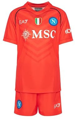 SSC Napoli Set Gara Junior Portiere Away, EA7, Prodotto Ufficiale, Arancio, Scudetto Tricolore, Divisa Bambino Trasferta, 4 anni