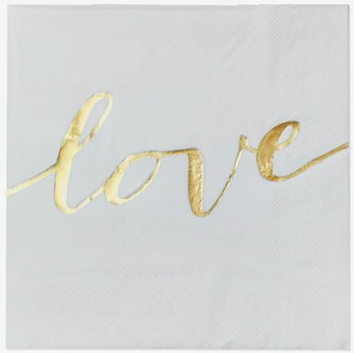 Weiß Hochzeit Servietten mit Gold Love 2-lagig, 30x30cm, Servietten Liebe Valentinstag Dinner Papierservietten Tischdekoration,insgesamt 60 Stück