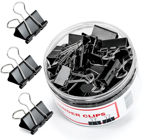 Binder Clips, 48 Pcs Medium Binder Clips, Kalerr Black Binder Clip Medium, 1.25 Inches Office Clip with Container, Paper Binder Clip Office Supplies, Paper Clamps Bulk for Office, Home, School