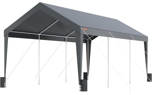 VEVOR Carport Auvent pour Voiture, Abri de Garage Extérieur 3x6 m avec 8 Poteaux Renforcés et 4 Sacs Lestés, Résistant aux UV, Étanche, Abri d'Auto Instantanée pour Fête, Jardin, Bateau, Gris Foncé