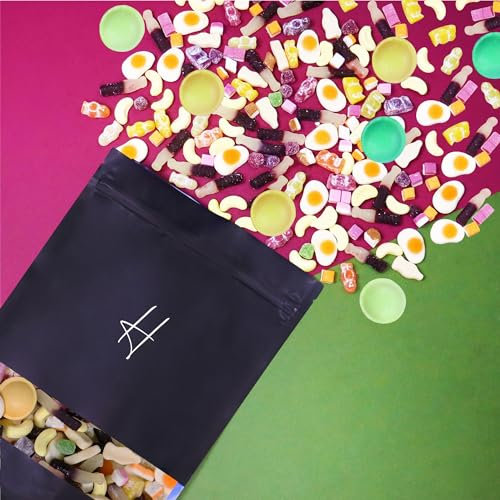 Retro Pick N Mix Sweets Selection Pouch With Foam Bananas, Dolly Mixture, Milk Bottles, Fried Eggs, Cola Bottles, Flying Saucers & Jelly Babies - 1kg