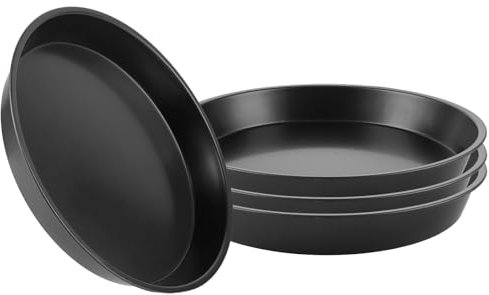 VIDETOL 4 Stück Backblech Rund, Antihaftbeschichtet Pizzablech Rund 28 cm, Schwarz Pizza Pfanne Carbonstahl für Backen