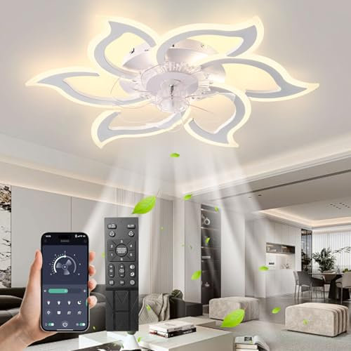 Deckenventilator Mit Beleuchtung,Leise Lampe Mit Ventilator LED 69W Dimmbare Deckenlampe Mit Ventilator Und Fernbedienun 6-Gang,Timer, Reversibel Deckenventilatoren Für Wohnzimmer Schlafzimmer Weiß