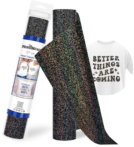 TECKWRAP Sparkle Holographic Heat Transfer Vinyl Shimmer Black HTV Roll 12 x 5ft for DIY Clothing,T-Shirts,Fabric Smooth Glitter Iron on Vinyl Compatible with Heat Press Craft Cutters