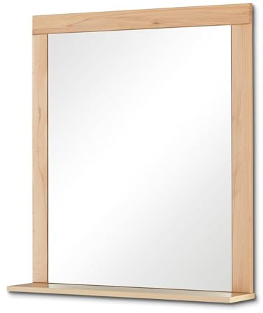 smart Spiegel mit Ablage in Kernbuche matt, Rahmen aus Massivholz geölt, 69 cm x 77 cm x 14 cm, Tiefe der Ablage: 12 cm, Badmöbel im Skandi Look,
