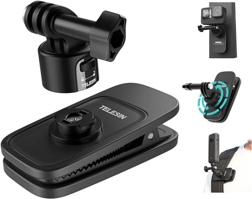 TELESIN° Rucksack Schultergurt Halterung für DJI Osmo Action 5 Pro 4 3 Osmo Pocket 3 GoPro Hero 13 12 11 10 9 8 7 Max Insta360 X3 X4 Go3 Bereich, Magnethalterung mit Schnellverschluss-Rucksackclip
