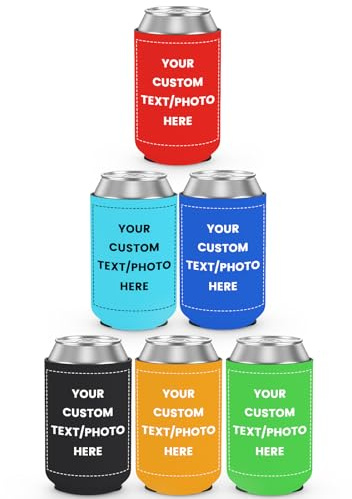10 Pack Custom Can Coolers Sleeves Bulk Personalised Foldable Insulated Neoprene Can Drink Bottle Holder with Logo Photo Text for Wedding Anniversary Party Customised Gifts