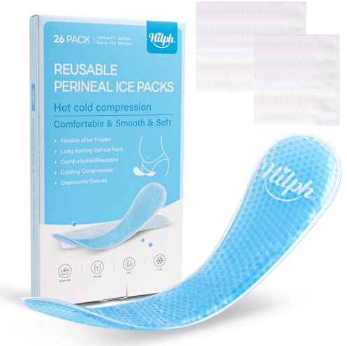 Hilph Kühlkompresse Wochenbett Kühlpads Postpartum, 2 Wochenbett-Kompresse Perineal Kühlpad Cool pack mit 24 Einweghüllen, Vaginal Pflege - Lindert Schmerzen und Beschwerden nach der Geburt