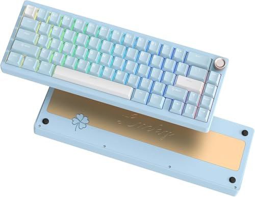 LQXQ SK65 Mechanische Gaming-Tastatur Kabellose, 60 Prozent Aluminium Tastatur, Bluetooth 5.0/2.4GHz/USB-C Wired Hot Swappable Custom RGB Backlit Keyboard für Mac Computer PC, Retro Cremig Blau
