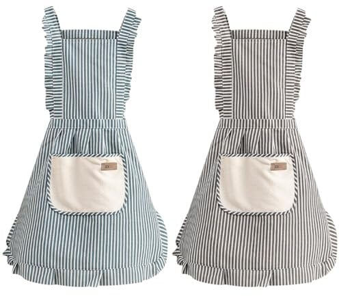 Hwtcjx Grembiule da Cucina Chef, 2 Pezzi Grembiule Cucina Donna, Regolabile Grembiuli con Tasche, Grembiule da Ristorante Grembiule da Ristorante BBQ Bar Chef Cucina