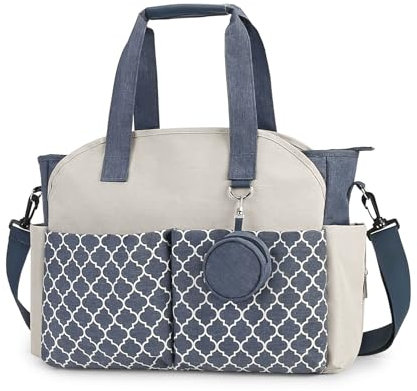 Lmbabter Wickeltasche mit Wickelstation, multifunktional, mit verstellbarem Schulterriemen, Blau/Beige, Einheitsgröße