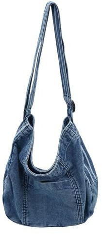 Crossbody-Handtasche, Vintage-Denim-Schultertasche für Damen und Herren, große Kapazität, Jean-Umhängetasche, Reißverschluss, Handtasche mit verstellbarem Riemen, blau