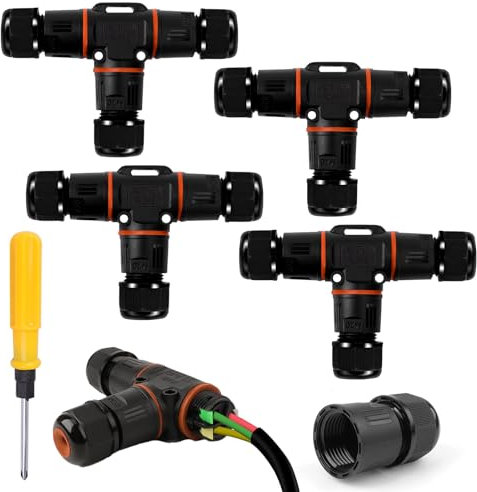 HIMOMO IP68 Waterproof Junction Box, 3-Way Outdoor Junction Box, Extension Electrical Cable Protector for 3-12 mm Cable Diameter(Screw type-4pcs)