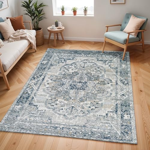 Livabliss Isabella Ascot Vintage Rug, Living Room – 140x200 cm, Grey & Blue