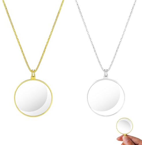 2 Stück Monokel,Monokel Brille Kostüm,5X Metall Mini Lupe mit Halskette,Glaslinse Monocle Kette Anhänger,Portable Schmucklupe,Halskettenlupe für Lesen von Büchern,Zeitungen,Schmuck (Golden+Silber)