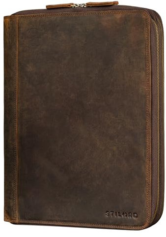 STILORD 'Ferris' Vintage Leder Dokumentenmappe - Perfekt für Arbeit, Büro & Meetings - Konferenzmappe XL für 13,3 Zoll MacBook, Farbe:Kreta - braun