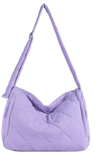 CORIOS Borsa Trapuntata da Donna Borse Cotone Trapunta Borse Messenger Leggero Gonfie Borse a Spalla Grande Borsa per la Spesa Elegante Borsa a Mano Nylon Borsa a Tracolla Moda Borsa Tote Viola
