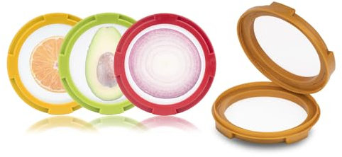Ortarco 4Pcs Onion Storage Avocado Saver Holder, Lemons Garlic Tomato Peper Fruit Vegetable Container for Fridge (4PCS: Red+Yellow+Brown+Green)