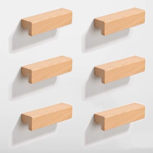 SYZOW 6 Stück Möbelgriffe, Schrankgriffe Holz, Lochabstand 64mm Holz Griffe Möbel