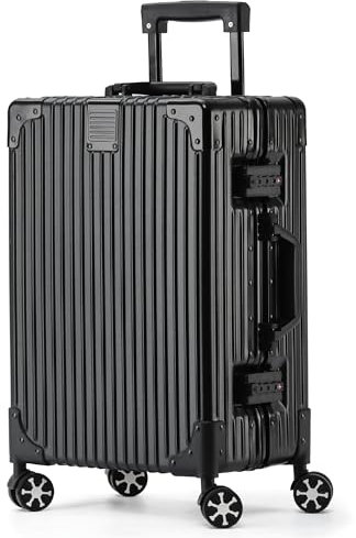 KOFA Zurich Handgepäck Koffer, 55cm Alu-Rahmen & Polycarbonat-Hartschale, Handgepäck Cabin Reisekoffer, Rollkoffer Spinner Carry-on mit 4 Rollen und doppelte TSA Schloss 35L (Schwarz)