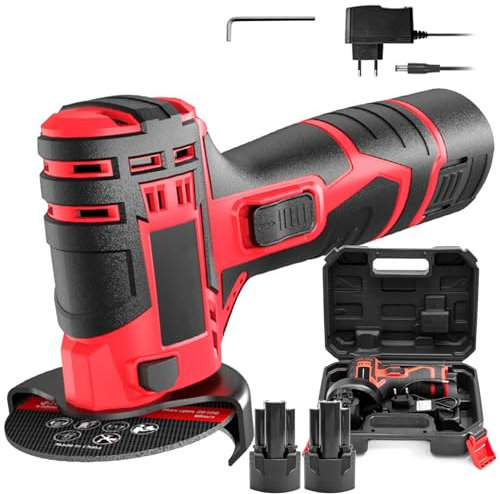 Mini Angle Grinder | 12V Cordless Kit with 2X 2000mAh Batteries & Charger | Compact Grinder with 76mm Discs for Cutting, Grinding, Polishing, & Sharpening