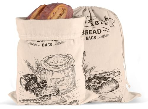 2pcs Reusable Linen Bread Bags To Keep Fresh, 13.78x17.72in Large Washable Cotton Cloth Homemade Eco Bread Storage Bags with Ties Toast Loaf Storage Secure Freshness