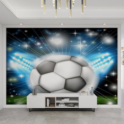 YEMYOR Papier peint de football lumineux, peintures murales de football sur le terrain, peintures murales à lumière étincelante, autocollants muraux, pour salon, chambre à coucher, 390 x 260 cm