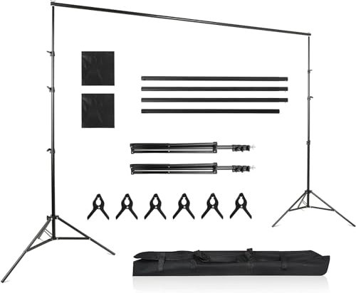 LEADZM Support de Fond 2.6 x 3m,Support Fond Photo de Toile Réglable avec Sac de Transport pour Photographie/Diffusion en Direct/Mariage
