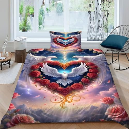HOGDISAJD Liebe Bettwäsche Set Wings Theme 3D Bettbezug Set Wendebettwäsche Für Kinder Jungen Männer Mikrofaser Kissenbezug 1tlg Single(135x200cm)