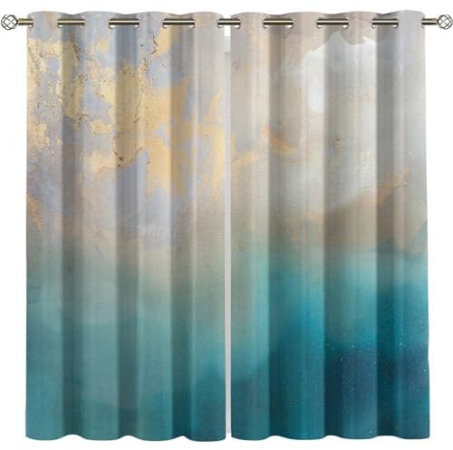 Verdunkelungsvorhang Kinderzimmer Junge Mädchen Blickdichter Ösenvorhang 3D Marineblaue Und Weiße Marmorstruktur Mit Farbverlauf Ösenschal 2Er Set 140X160Cm Vorhänge Schlafzimmer Thermo Gardinen Fe