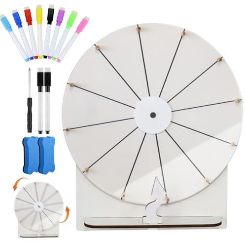 DAJASD 29cm Glücksrad Zum Drehen, 12 Fach Glücksrad Zum Selbstgestalten,Hölzernes Glücksrad Mit Radiergummi Und Markierstift, Drehrad Glücksrad Für Lotteriespiele Wortspiele Karneval Weihnachten Party