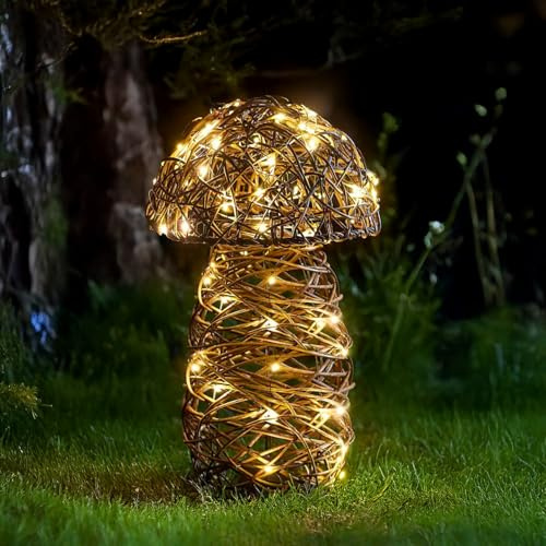Marco Paul Inlit Rattan Mushroom Decorations - Large Faux Rattan Mushroom Garden Lights with Warm White LEDs For Autumn Decorations, Fall Home Decor and Outdoor Autumn Decor (Large)