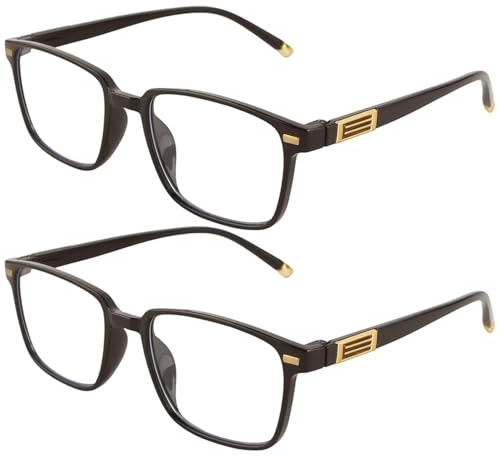 PjuQow 2 Stück Zoom Brille, gleitsichtbrille herren, gleitsichtbrille damen, Gleitsichtbrille Herren Und Damen, Intelligente Brille Mit Automatischer Sehstärke, Schwarz-Goldene Fassung