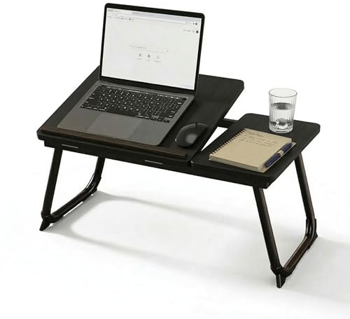 Relaxdays Laptoptisch für Bett & Couch, klappbarer Betttisch, Holzoptik, höhenverstellbar, Betttablett, Metall, Farbwahl | Holzoptik, höhenverstellbar, Betttablett, Metall