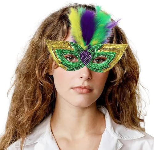 Generisch Venezianische Maske Damen Pailletten Halbmaske Gold Lila Grün Augenmaske Maskenball Maske Elegant Bühnenperformance Makeup Karneval Maskerade Party Kostüm