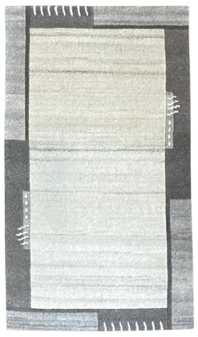 Rug Studios Teppich NEPAL NATUR - HANDGEKNÜPFT | Farbe: Silber-Grau | Größe: 70 x 140 cm | meliert | Vintagedesign | glamourös | Landhaus | Vintage | Modern | elegant | Wohnzimmer | Schlafzimmer | str
