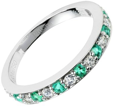 RDSGYZ Weißgold Ringe Frauen Platin 950, Eheringe Einzeln Damen mit Smaragd 0.3ct und Diamant 0.23ct Bandring Trauringe Verlobungsringe für Frauen Gr.56 (17.8)