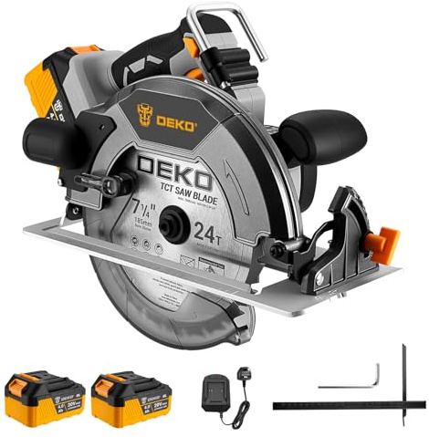 Cordless Circular Saw, DEKOPRO 20V Brushless Circular Saw, 4500RPM, with 185mm Blade, 63mm(90°), 41mm(45°) Cutting Depth, LED Light, Includes Two 4.0Ah Batteries and Charger for Cutting Wood