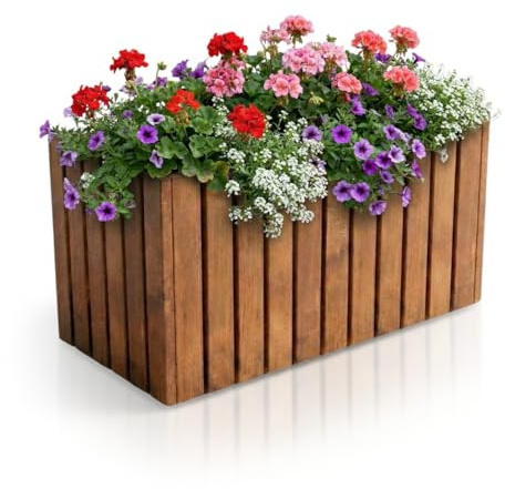 Mega Holz Pflanzkübel rechteckig aus imprägnierter Kiefer TAVO35 inkl. Einsatz - Blumenkasten Holz wetterfest für Indoor & Outdoor - Pflanzkasten für Balkon, Garten & Terrasse - 64x37x35 cm