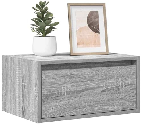 Table de Chevet Murale LED RGB avec Étagère et Tiroir, Commode de Nuit Gris Sonoma pour Chambre à Coucher, Éclairage Ambiant Réglable, Installation Facile, Matériau Panneau de Bois Résistant