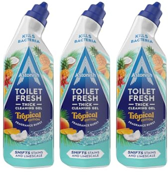 Astonish Toilet Fresh Gel – Eliminates Bacteria - Limescale Prevention – Removes Dirt and Grime – Targets Hard-to-reach Areas - Tropical Breeze Scent - Multipack of 3 x 750ml