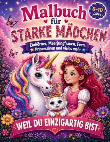 Malbuch für Mädchen ab 6 Jahren – Einhörnern, Prinzessinnen, Meerjungfrauen & Feen – Weil du einzigartig bist: Ausmalbuch mit positiven Affirmationen ... zum Schulanfang, Geburtstag oder Weihnachten