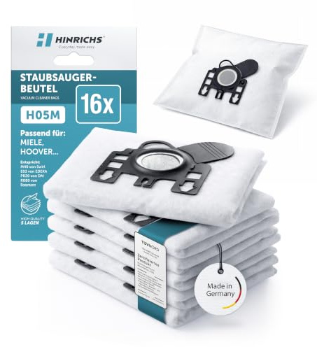 Hinrichs Staubsaugerbeutel für Miele und Hoover, Typ G/N, 16er Pack | Ersatz für Swirl M40, M50 und M54, passend für Miele S 227 bis S 290, dreilagiges Vlies mit Hygieneverschluss