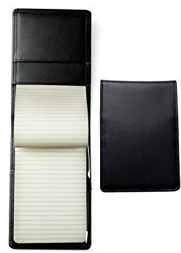 DELMON VARONE - Personalisierbares Notizblock Etui DIN A6 aus Boxcalf Premium Leder schwarz, Design Reporterblock im Hardcover Ledereinband, Stiftschlaufe, Einschubfach und blanko Block liniert