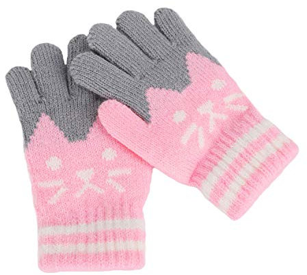 Kinder Fingerhandschuhe Winter Warm Handschuhe Fäustlinge Kinder Strickhandschuhe Süß Gloves Skihandschuhe, 3-8 Jahre alt, Mädchen Vollfinger Handschuhe