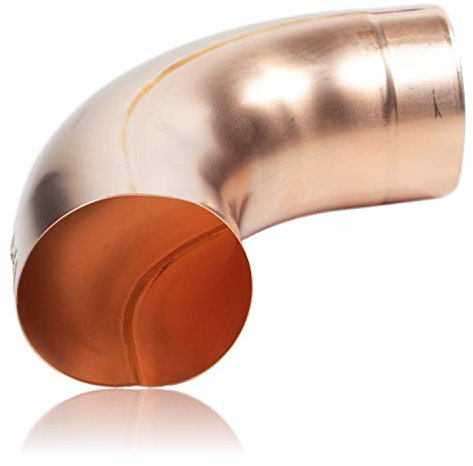 Kupfer Regenrohrbogen 100 mm mit 85 Grad, konischer Ablaufbogen mit Einsteckfase, Fallrohrbogen stumpfgeschweißt DN 100